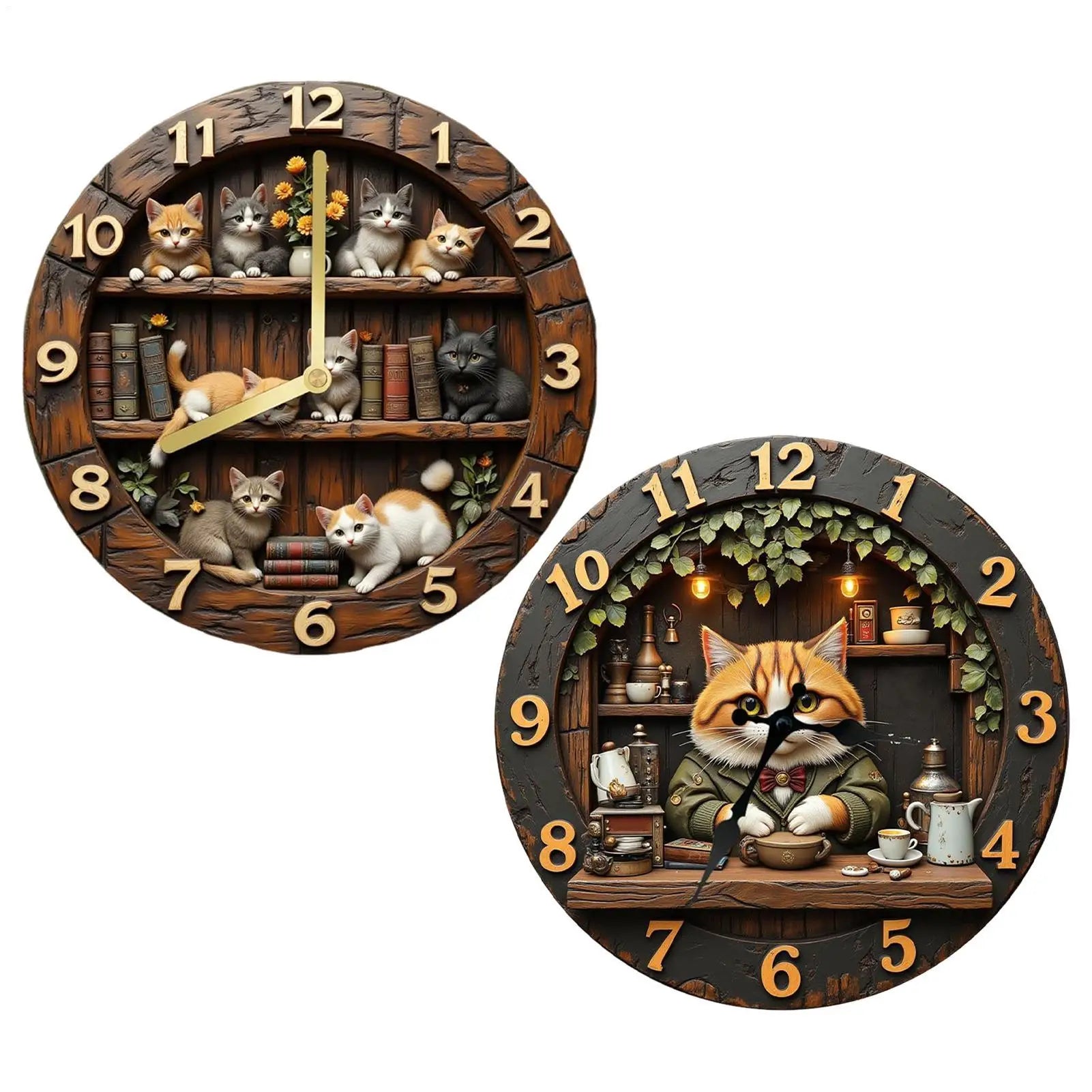  horloge murale en bois au motif chat 