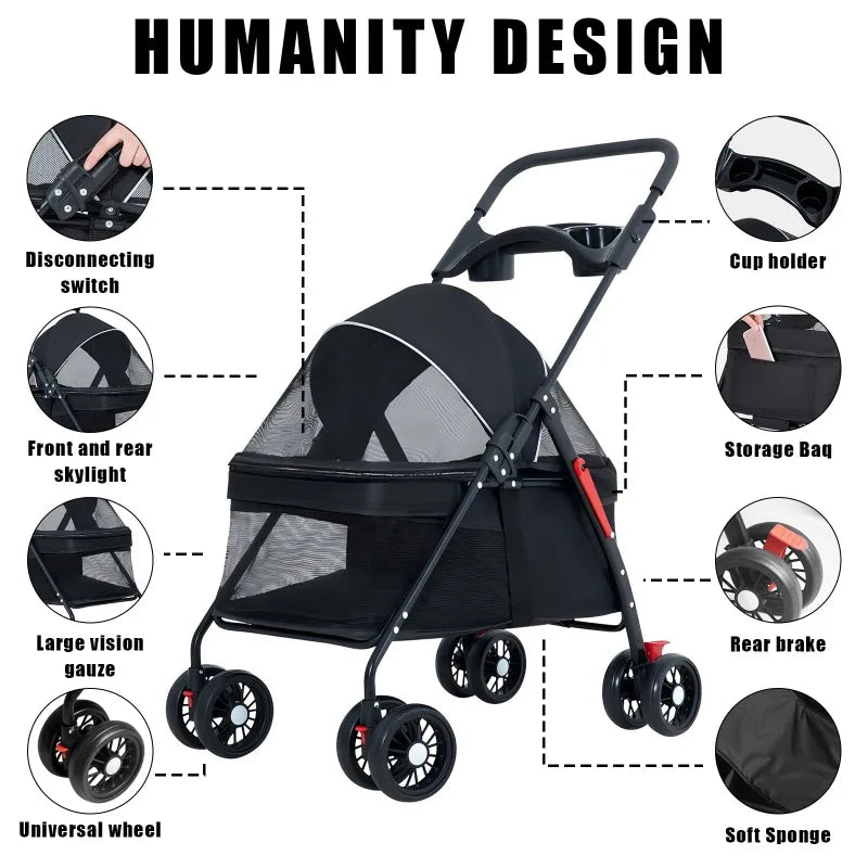 Poussette légère et pliable pour chien et chat — compacte, adaptée aux voyages en plein air