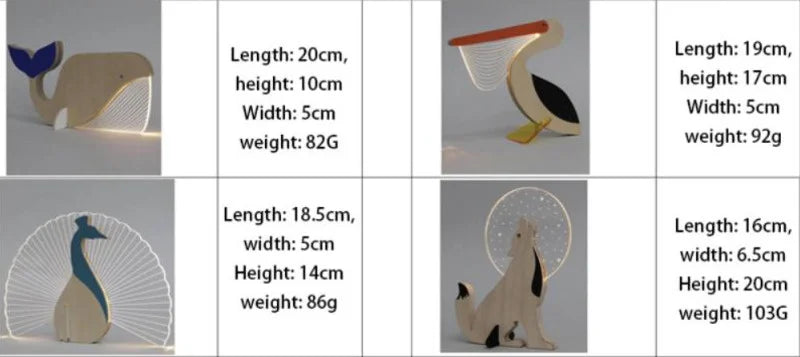 🏠 Décoration lumineuse en bois & acrylique – Motif animal, veilleuse LED décorative