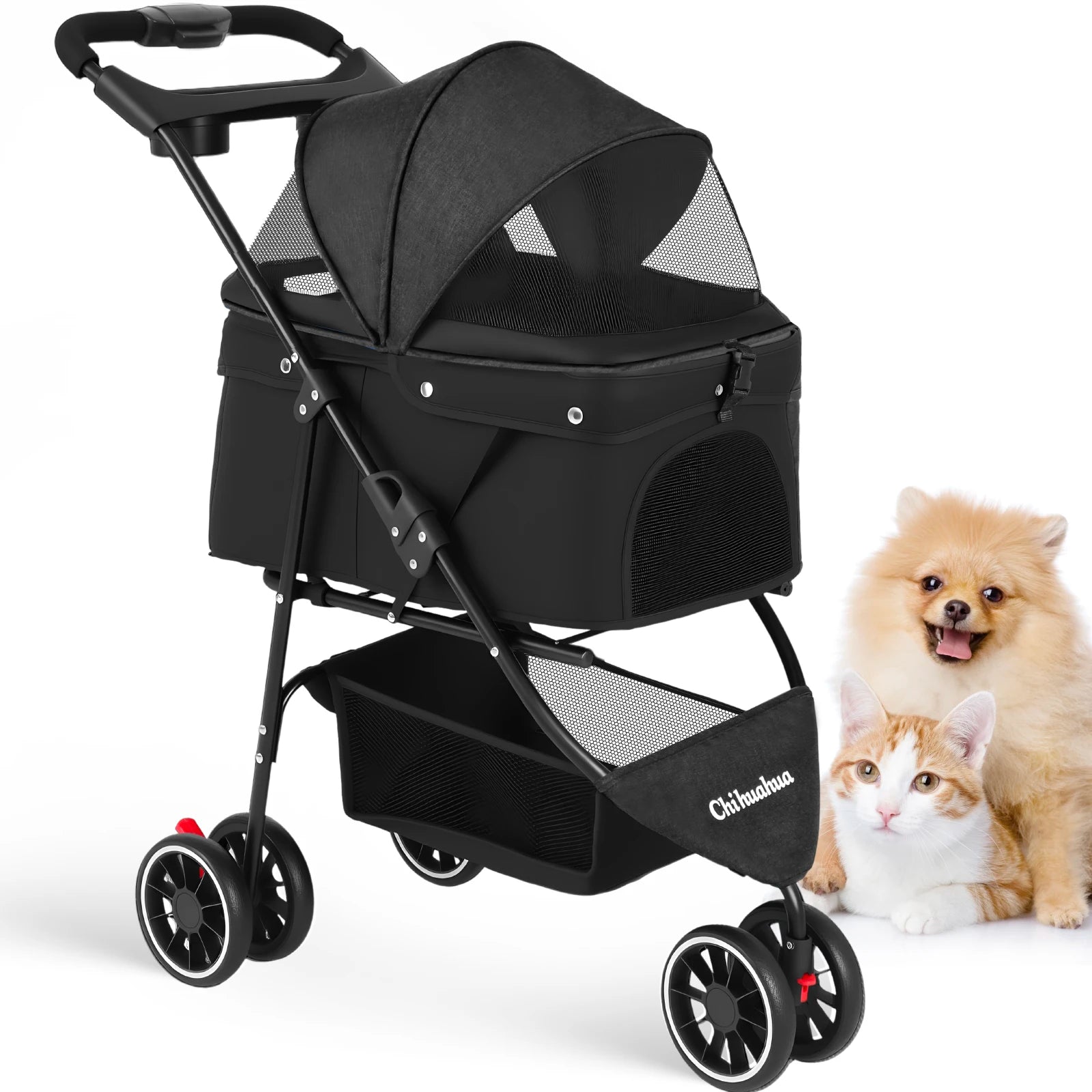 🐱🐶 Poussette 3 roues pliable pour chien et chat — auvent en maille respirante, transport voyage