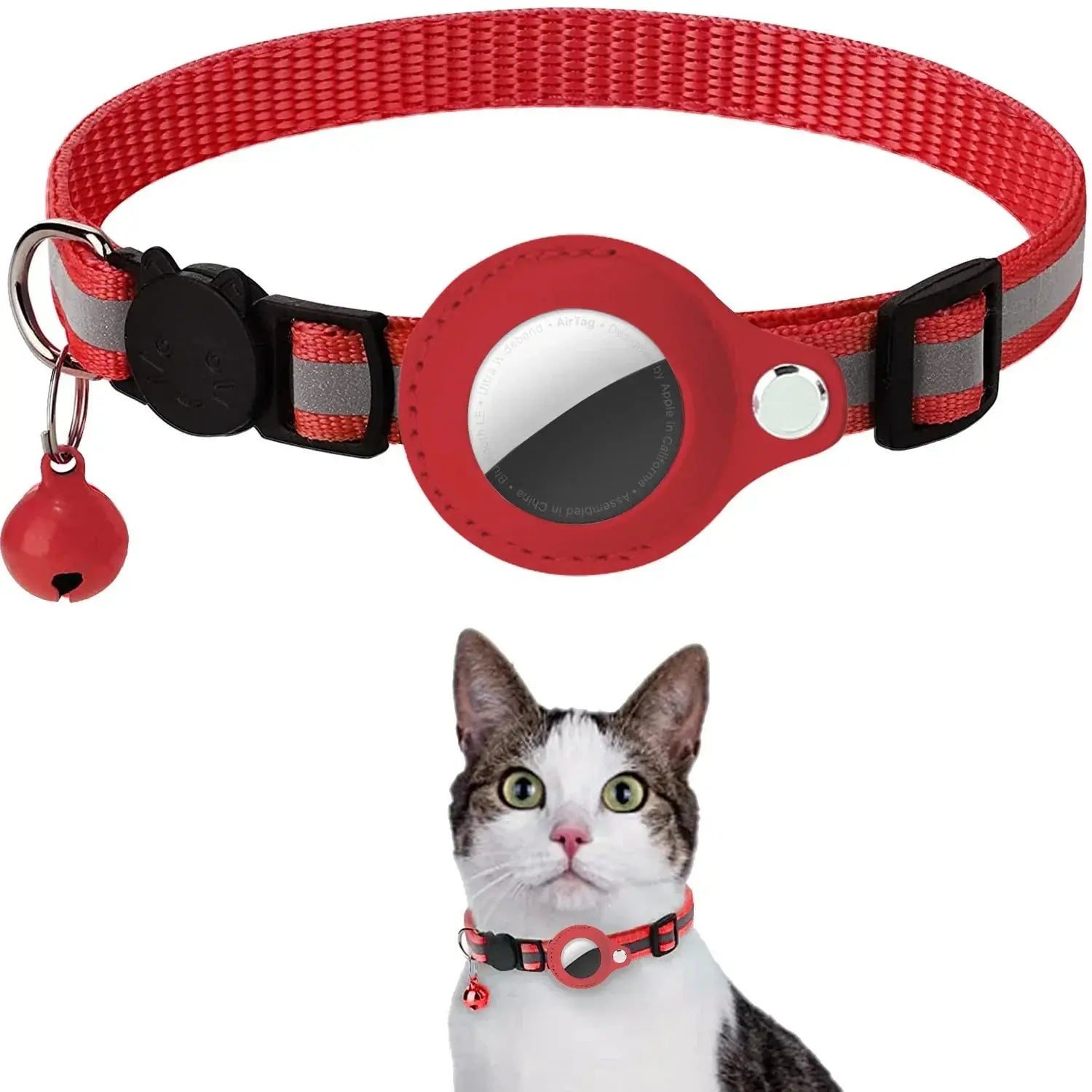 🐱 Collier AirTag chat avec bandes réfléchissantes détachables