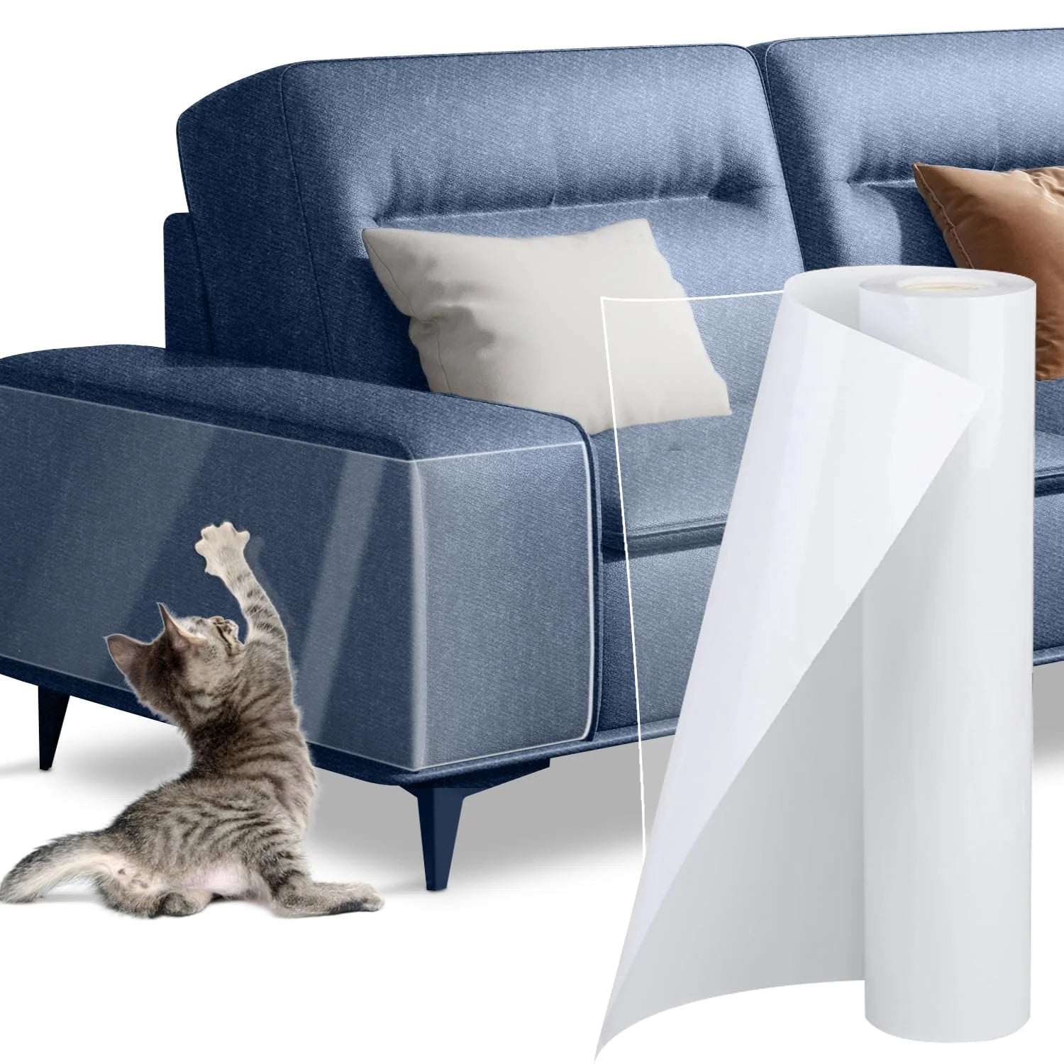 ruban adhésif anti-griffures en PVC transparent se colle discrètement sur vos canapés, fauteuils et meubles pour les protéger des griffures de votre chat