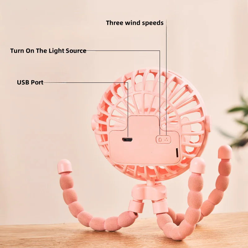 Mini ventilateur pieuvre portable rechargeable USB — batterie lithium, multifonctionnel