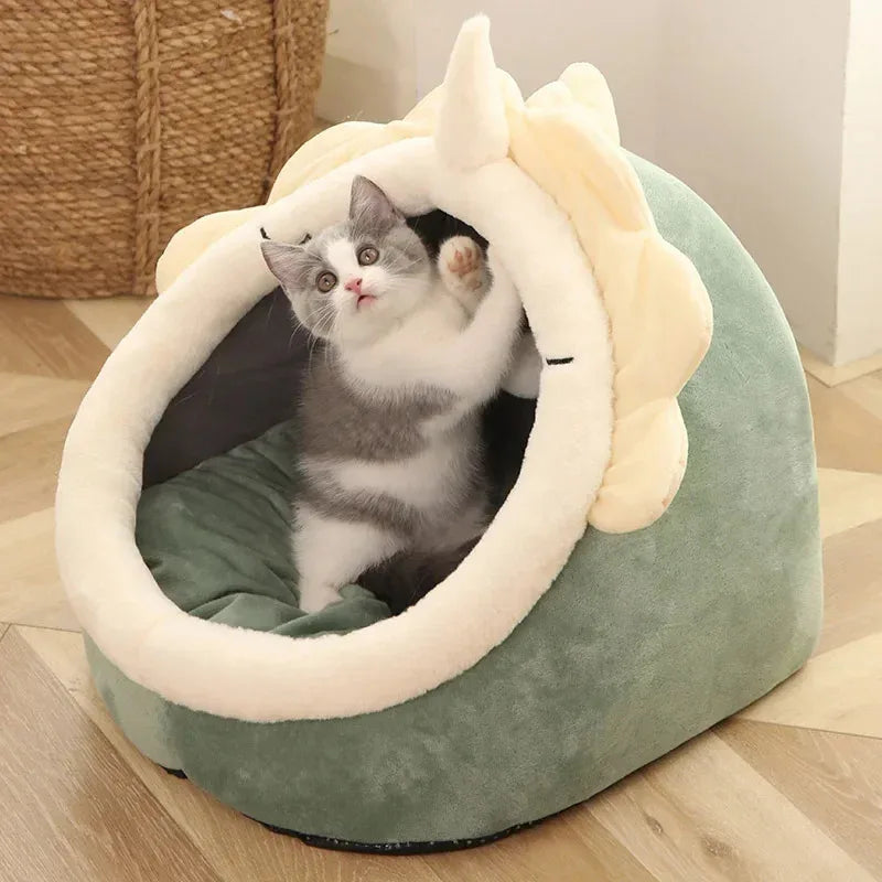 Coussin niche lavable pour chat vert
