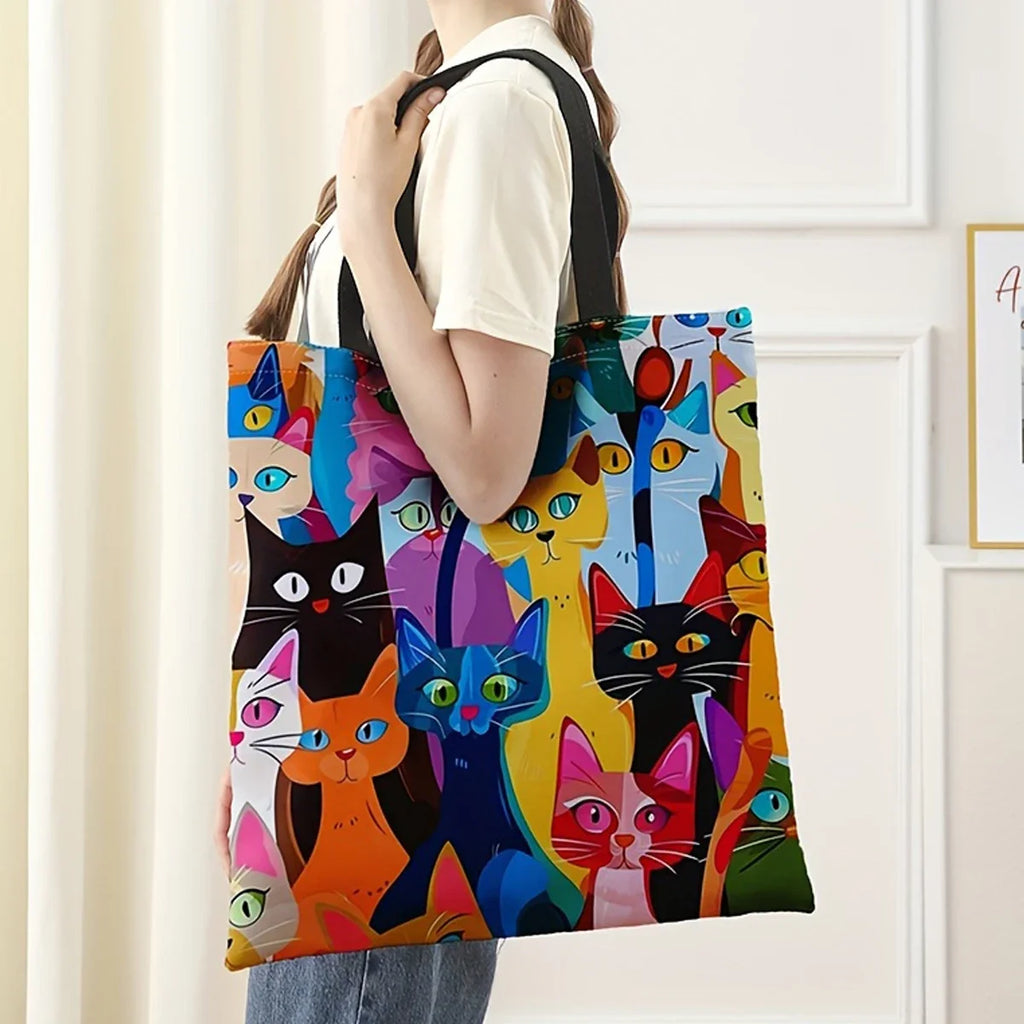 tote bag 40x40 cm à imprimé chatons colorés