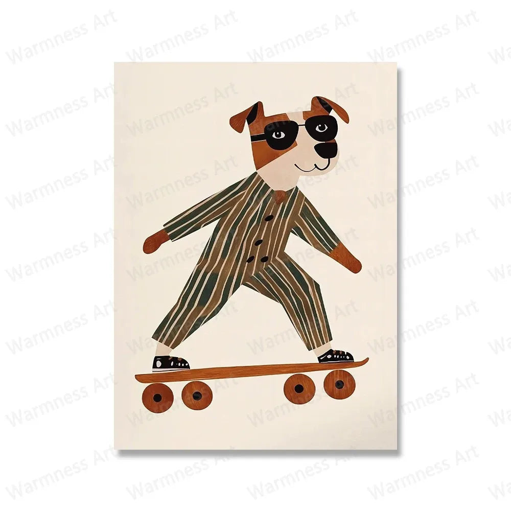 🏠 Affiche canvas skateboard – chien, lion & ours | Décoration Chambre Enfant