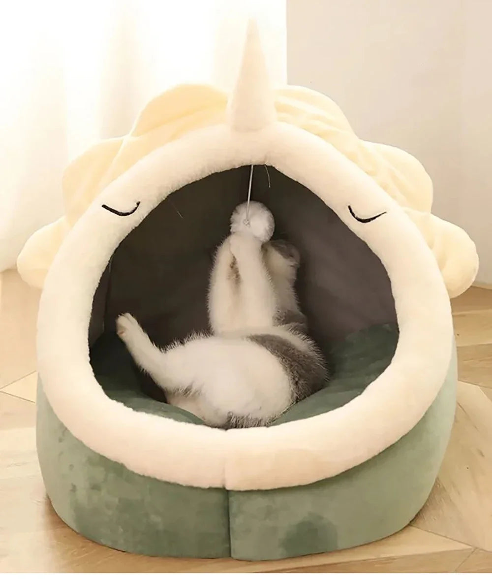 Coussin niche lavable pour chat vert