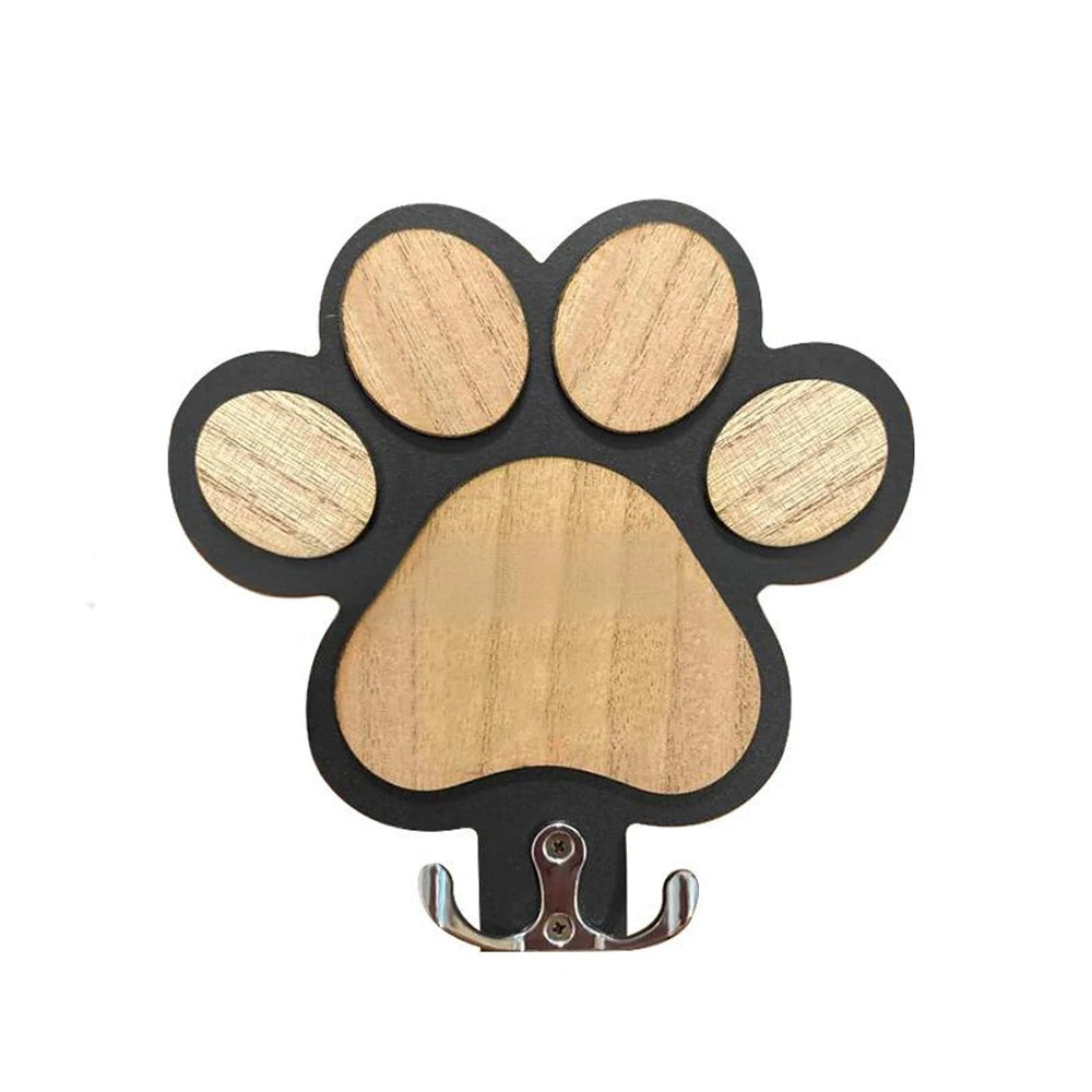 Porte-laisse mural en bois au motif patte de chien - vue modèle noir