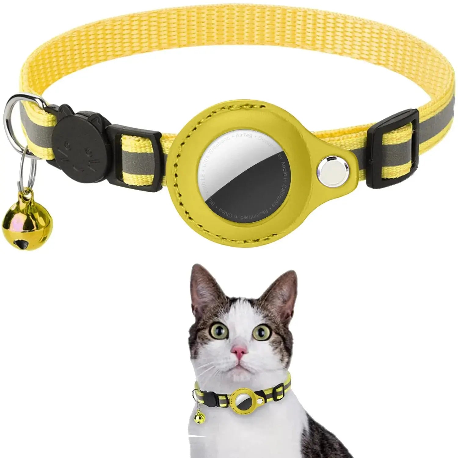 🐱 Collier AirTag chat avec bandes réfléchissantes détachables