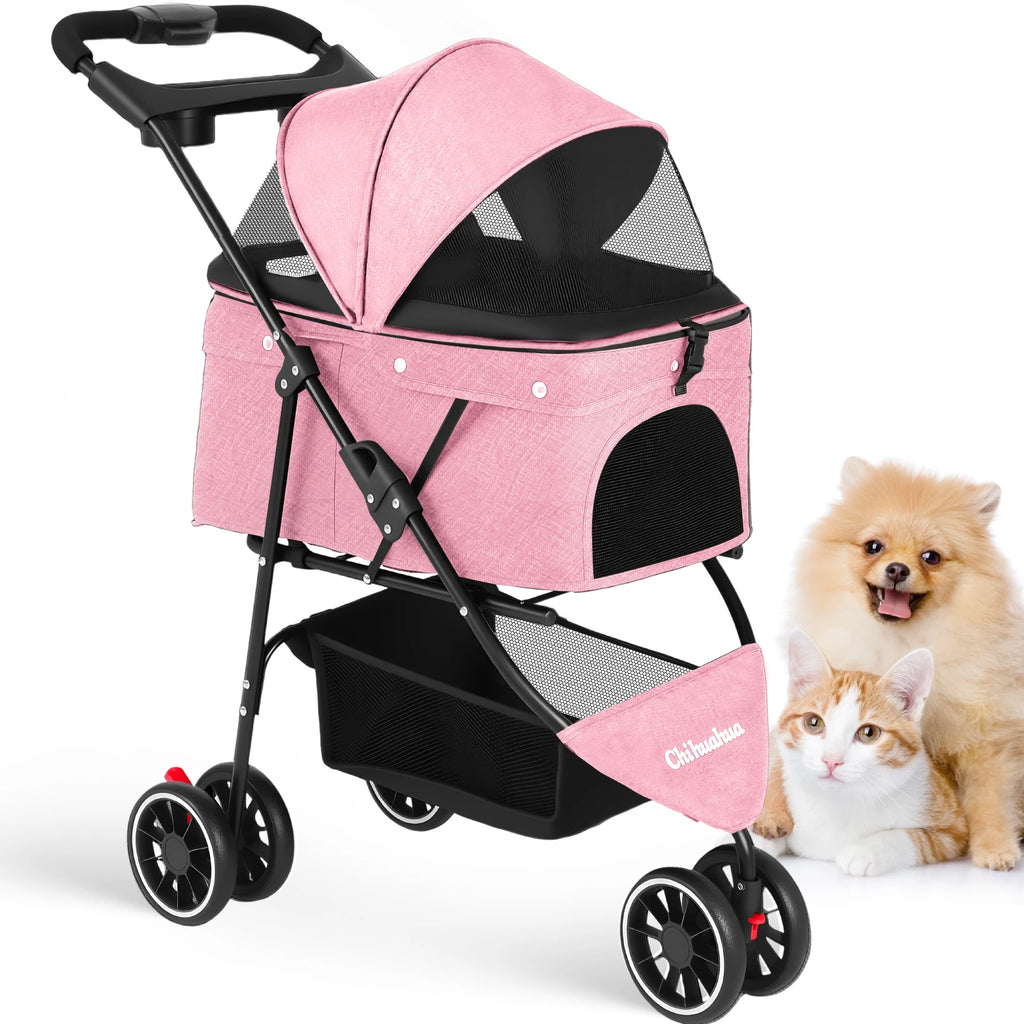 Poussette 3 roues pliable pour chien et chat — auvent en maille respirante, transport voyage