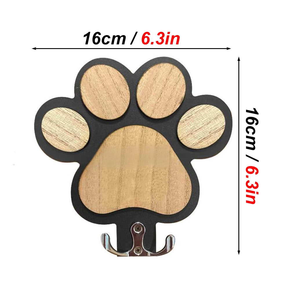 Porte-laisse mural en bois au motif patte de chien - dimensions
