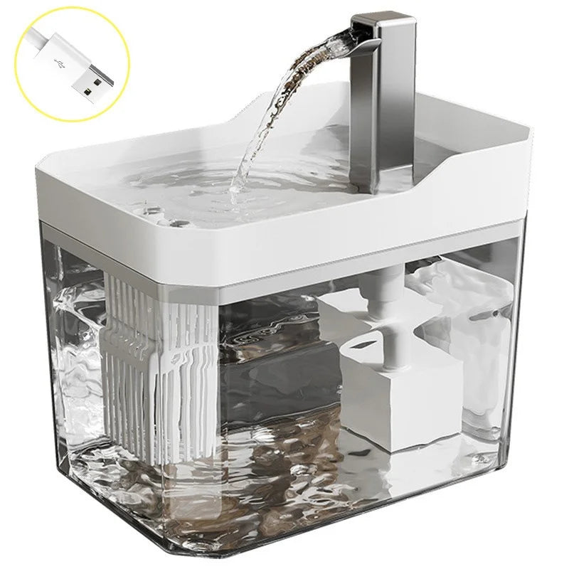 Fontaine à eau pour chat avec circulation filtrée et batterie rechargeable USB - blanc