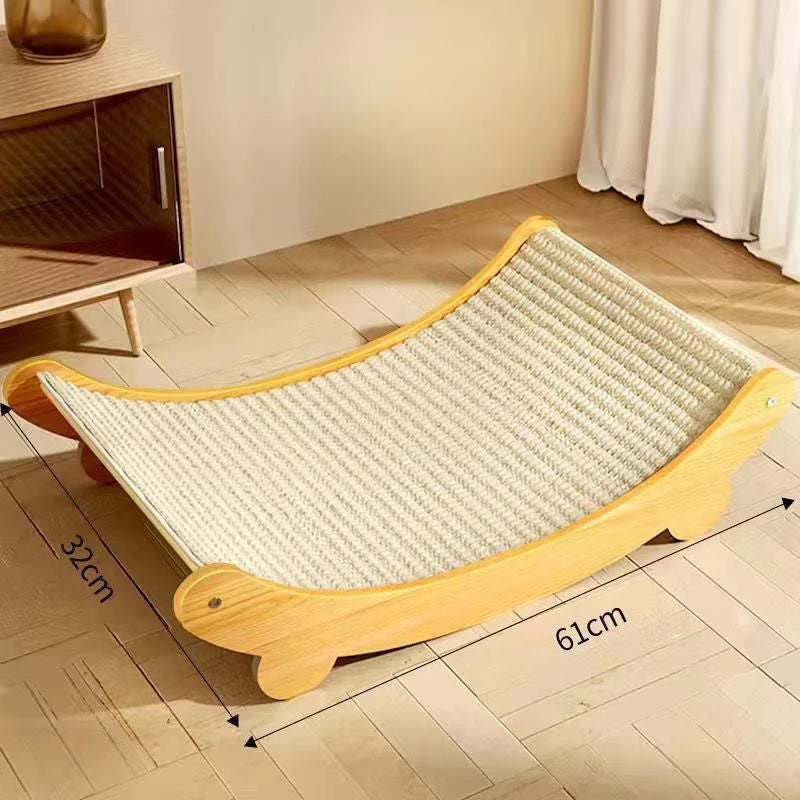 🐱 Hamac pour chat avec grattoir intégré en bois naturel – Confort & design élégant