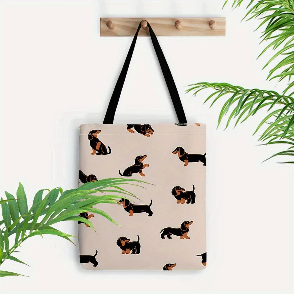 🏠 Tote bag teckel grande capacité – Sac cabas imprimé chien, réutilisable & tendance