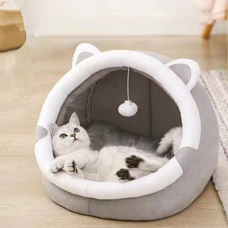 Coussin niche lavable pour chat gris