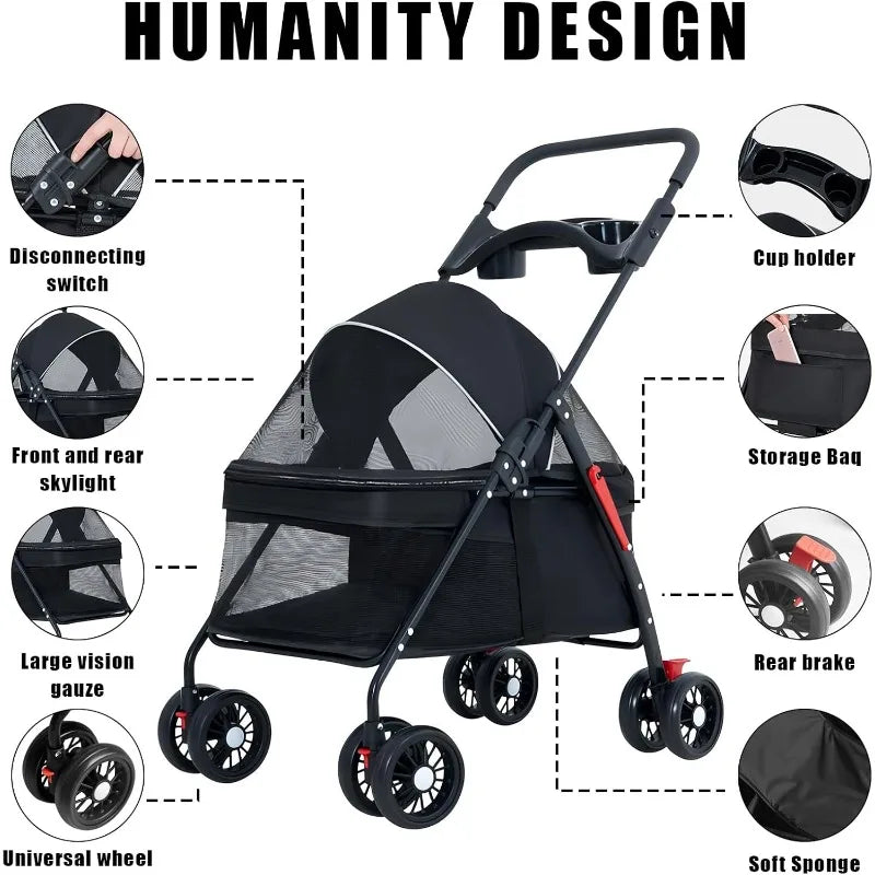 🐱🐶 Poussette légère et pliable pour chien et chat — compacte, adaptée aux voyages en plein air