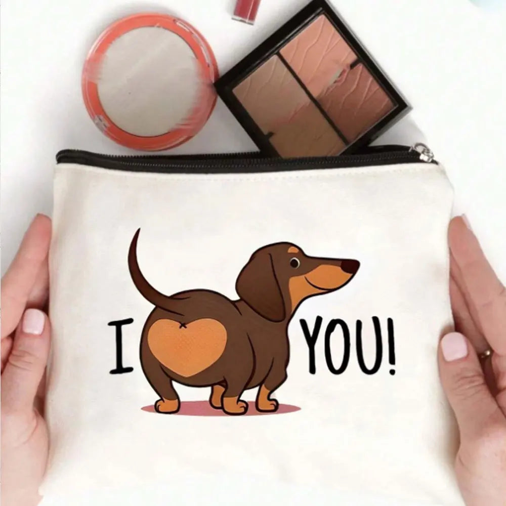 🏠 Mini trousse teckel rigolote – Pochette zippée motif chien, cadeau original dog lover