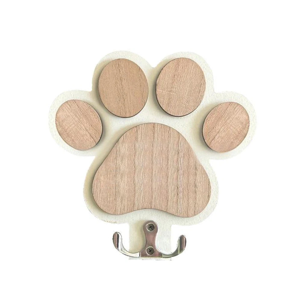 Porte-laisse mural en bois au motif patte de chien - vue modèle blanc