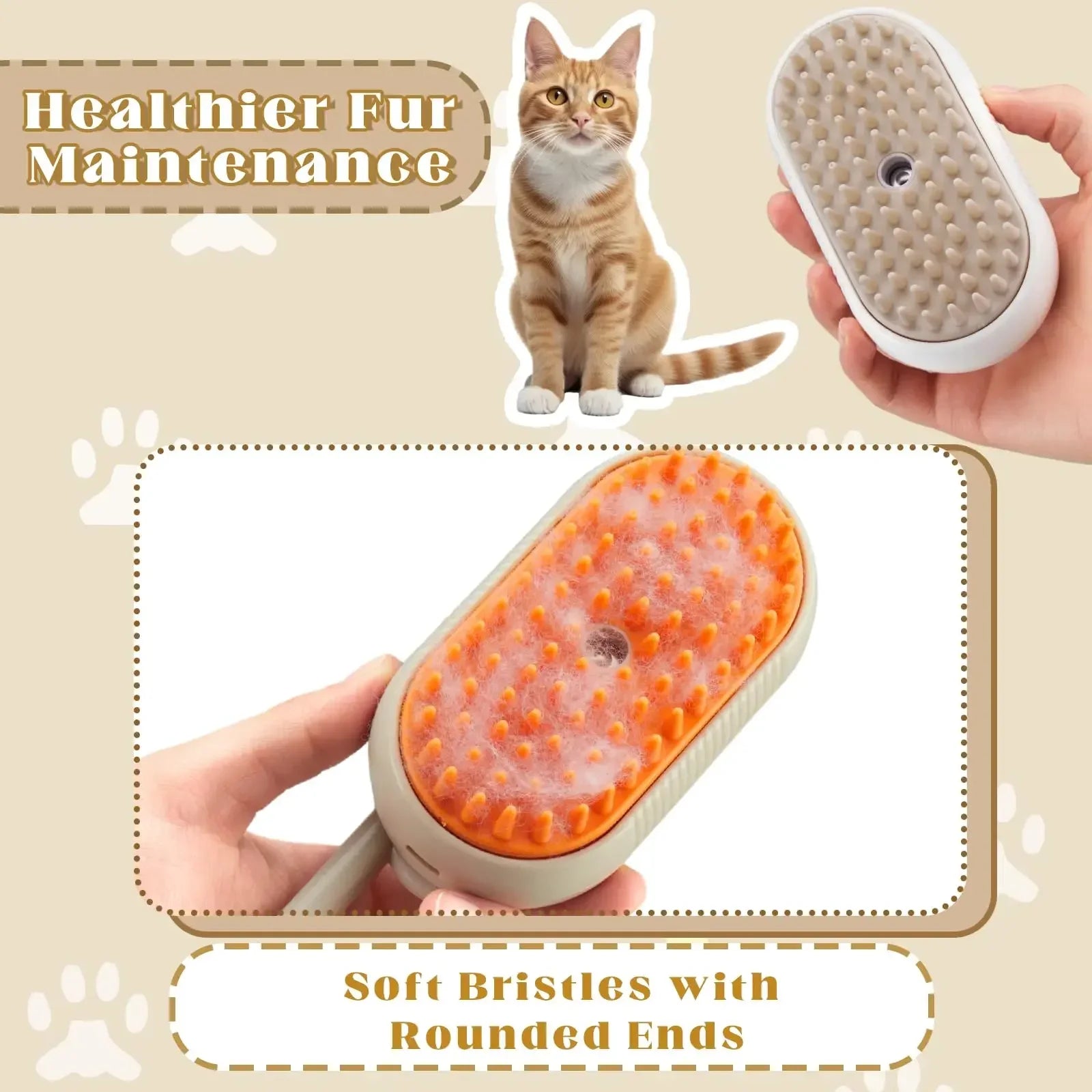 🐱🐶 Brosse vapeur 3-en-1 pour chat et chien – Démêlage, massage & nettoyage