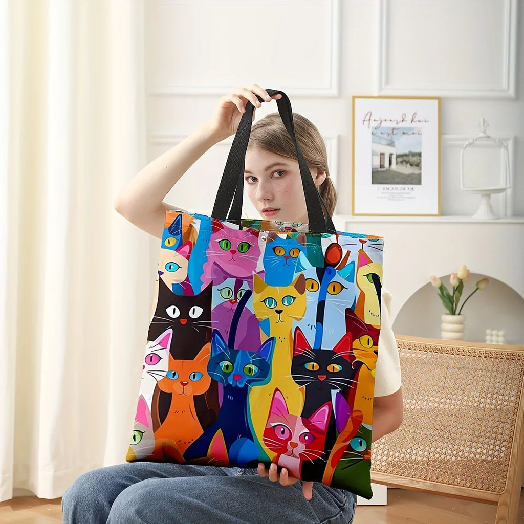 🏠 Tote bag chatons colorés 40x40 cm – Sac cabas réutilisable motif chat, tendance & pratique